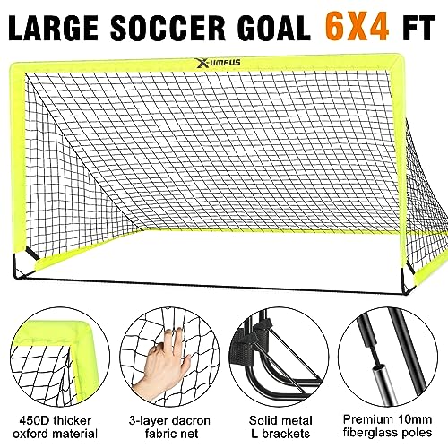 Kids Soccer Goals for Backyard Set of 2, 4 x 3 ft/6 x 4 Toddler Soccer Goal Training Equipment with Soccer Ball, Cones, Pop Up Soccer Net for Kids Age 3-5 4-6 6-8 8-12 10-12 Outdoor Games Sports Gifts - color: Optic Yellow, style: 6' x 4'