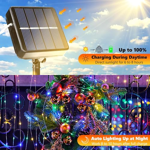 Joomer Solar Fairy Lights, 4-Pack Total 104FT 320LED Solar String Lights Outdoor Waterproof 8 Lighting Modes for Fence Party Garden Patio Yard Home Holiday Tree Outdoor Decoration (Multicolor) - color: Multicolor, size: 4*80LED