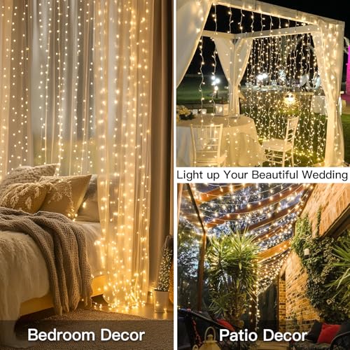 suddus Curtain Lights for Bedroom, 300 Led 9.8x9.8ft Curtain Lights for Backdrop, Curtain String Lights for Christmas, Dorm, Wall, Backdrop, Window, Wedding, Party, Birthday Decor, Warm White - color: Warm White, size: 300 LED