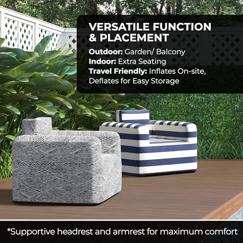 510 DESIGN Inflatable Couch Air Sofa - Blow Up Chair Portable with Handle & Tie-Down Loops, Weatherproof & Water Repellent Indoor/Outdoor Sofa for Patio, Camping, Pool, 41" Lx32 Wx29 D Black/White - color: Black/White, size: Chair 41x32x29"