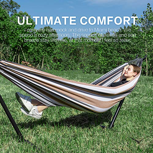 PNAEUT Double Hammocks with Stand for Outside, Portable Space Saving Heavy-Duty Steel Frame for Indoor Outdoor Patio Yard, Easy Assembly, 2 Person 450 lbs Capacity (Coffee) - color: Coffee