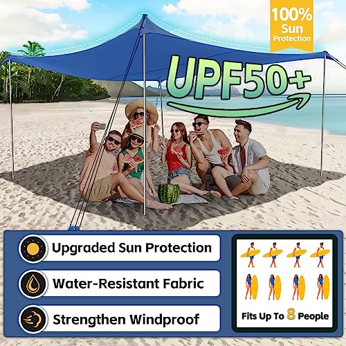 EasierHike Beach Shade Tent, 10 × 10 Ft Portable Easy Pop Up Beach Canopy, UPF50+ Sun Protection Shelter, Windproof & Water Resistant, Stable with 4 Sandbags & Windproof Cords, Perfect for Family - color: Royal Blue, size: 10x10 FT 4 Poles