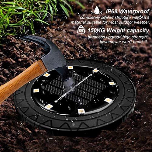 Solar Powered 8 Pack Outdoor LED Disk Lights - IP68 Waterproof, Non-Slip, Wear-Resistant Pathway Lights (Warm White) - size: 8 Pack