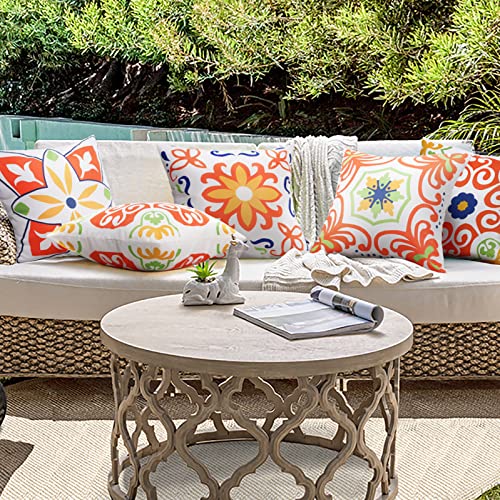 Pyonic Outdoor Waterproof Throw Pillow Covers for Patio Furniture Decorative Boho Pillow Covers 18x18 Floral Printed for Patio Tent Couch Garden Set of 4,Orange - color: Orange, size: 18" x 18" (Pack of 4)