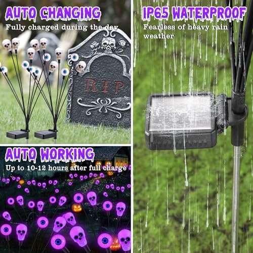 FENSAN Solar Lights Outdoor,Halloween Decorations Outdoor, Scary Eyeball Lights,4PACKS 32LED,IP65 Waterproof,Halloween Decor for Garden/Yard/Patio/Lawn/Pathway(Purple) - color: eyeball purple 4packs