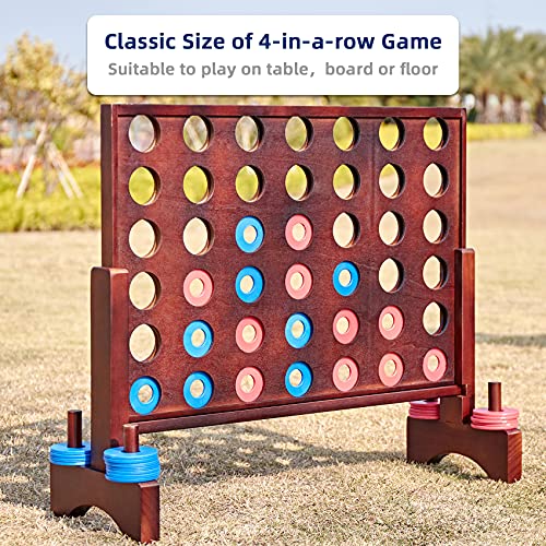 Giant Wooden 4 in a Row Vintage 2.8Ft Outdoor Yard Game for Adults Famliy, with 42 Pcs Chips & Durable Carrying Bag, Halloween Christmas Party Game Gifts for Lovers - color: Vintage Rustic