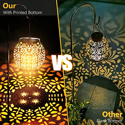 Brizled Solar Lantern Lights, 2 Pack Outdoor LED Hanging Lantern Lights with Star Projection, Warm White Solar Garden Lighting Retro Table Lanterns Light Waterproof for Garden Patio Courtyard Path - size: 2 Pack, style: Retro Hollow Lantern Lights