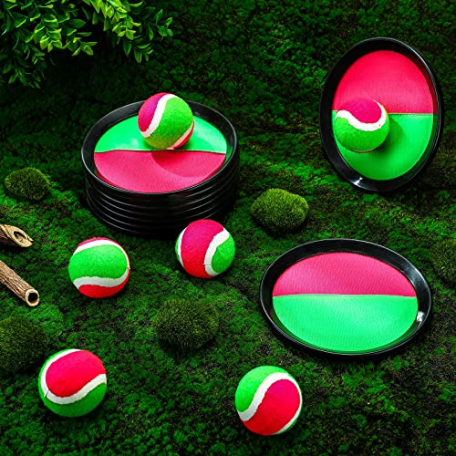Charniol Kids Toys Toss and Catch Game Set Beach Game Outdoor Ball Sports Games Toss and Catch Ball Nylon Toys for Kids Adults (Pink, Green, Black,12 Paddles 6 Balls) - color: Pink, Green, Black