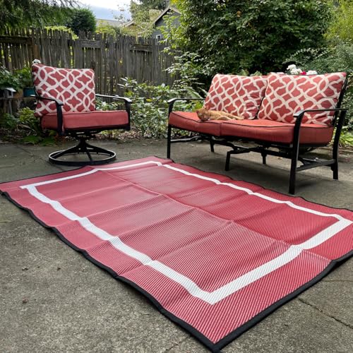 Mountain Mat 5x7 Maroon Outdoor RV Patio Mat – Extra Thick 5mm Recycled Poly Rug – Heavy-Duty, Waterproof, Reversible – Luxury Camping Mat for Deck, Beach, Campsite (Maroon NO Carry Bag, 5'x7') - color: Maroon 5x7, style: 5' x 7'
