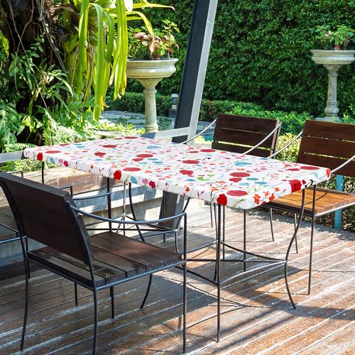 misaya Rectangle Vinyl Tablecloth, Fitted Table Cover, 100% Waterproof, Elastic Edge, Flannel Backing, Plastic Tablecloth Fit 3 Foot Folding Tables for Picnic, Camping, Outdoor (Flowers, 30x36 inch) - color: Off White, size: 36" x 30" (Rectangular)