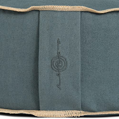 Organic Round Meditation Cushion by renoo - Durable Comfortable Cotton, Linen, Hemp - Modern Zafu - Buckwheat Floor Pillow Yoga Bolster in 15 Colors Removable Cover - 15 inches - Ocean - color: Ocean