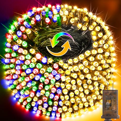 KNONEW 403FT 1000 LED Christmas Lights Color Changing Outdoor String Lights with 11 Modes & Timer Fairy Light Plug in Waterproof Fairy Lights for Xmas Yard Tree Wedding Party(Warm White to Multicolor) - color: Warm White to Multicolor, size: 403FT 1000 LE