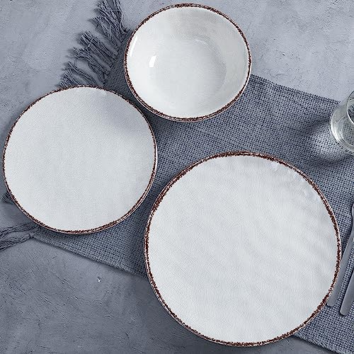 LEHAHA Farmhouse White Melamine Plates and Bowls Set, White dishes Rustic Farmhouse Dinnerware Set, Lightweight Melamine Dishes Set for 4, Perfect for RV, Camper, Dishwasher Safe - color: Soft White