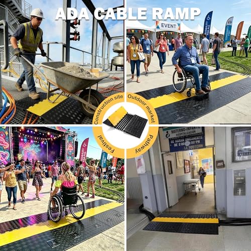 Yescom ADA Threshold Ramp for Wheelchair & Scooter, 5-Channel Rubber Cable Protector 110,000 Lbs Capacity Heavy Duty Bridge Ramp Non-Slip Wire Cord Cover for Driveway & Events - size: 2"h - 5 Channel - Ada