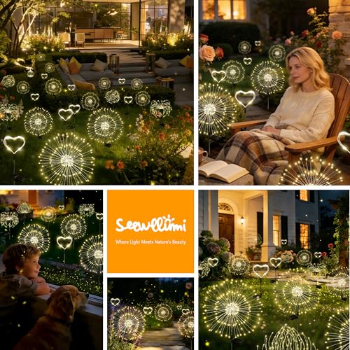 Solar Garden Lights Outdoor Decor Waterproof, 4Pack 120LED Firework Lights for Garden Decorative, Fairy Lights Solar Powered for Yard, Patio,Pathway,Flowerbed,Planter,Party(Warm White) - size: 6 Pack