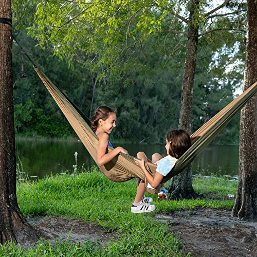 ecox Outdoors Parachute Hammock Single with 2 Tree Straps, Portable Lightweight Nylon Comfortable for Backpacking, Camping, Travel, Beach, Backyard, Patio, Hiking - color: Green-brown