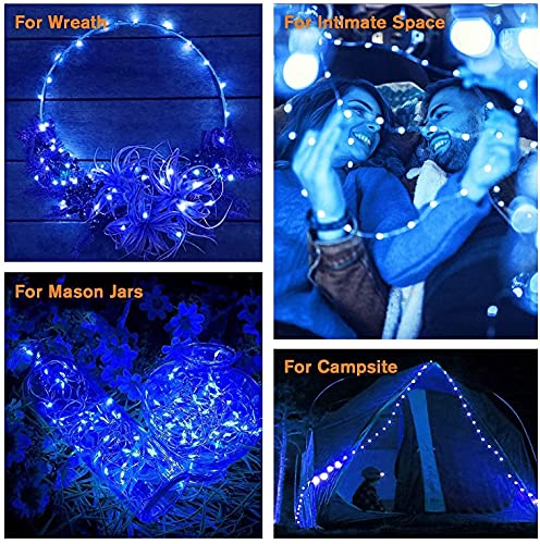 QITONG 4 Pack Solar Fairy Lights, Each 33ft 100 LED Blue Christmas String Light Outdoor Waterproof, 8 Modes Silver Wire Twinkle Mini Lights - color: Blue, size: 4Pack*100LED