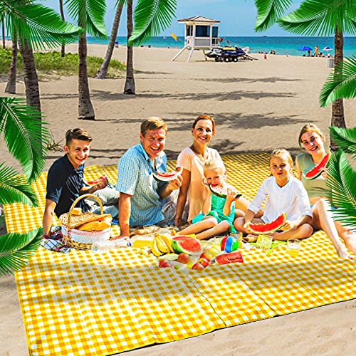 ZHUYNXIR Extra Large Picnic Blanket, 87x87 inch Waterproof Picnic Blanket, Gingham Picnic Mat for Beach, Camping Grass Picnic Blankets. - color: Yellow