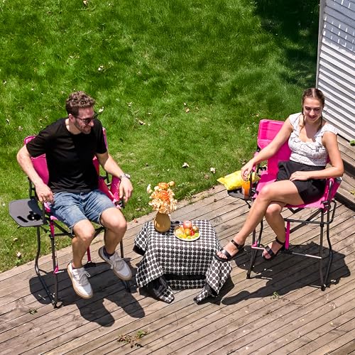 EVER ADVANCED Portable 30.7" Seat Height Tall Folding Camping Chair Directors Chair High Foldable Bar Stool with Side Table for Makeup Artist, Sports Event, Craft Show, Supports 350LBS - color: Pink