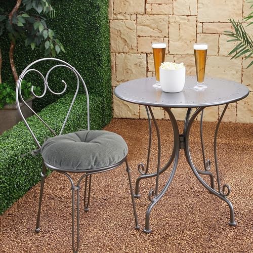 Magpie Fabrics Outdoor 15"x15"x4" Round Bistro Seat Cushions with Ties Set of 2, Tufted Waterproof Patio Floor Chair Pads for Home Garden Balcony Kitchen Office Porch, Dark Grey - color: Dark Grey