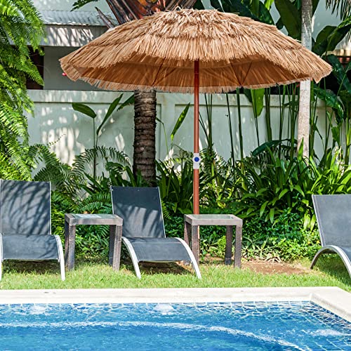 Tangkula 6ft Tiki Patio Umbrella, Tropical Hawaiian PP Grass Thatched Market Table Umbrella with Carrying Bag, Tilt Design, Foldable & Portable Design for Beach Patio Garden Poolside Backyard - color: Natural, size: 6ft