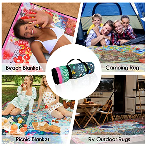 Picnic Blankets Waterproof Foldable Extra Large,80"x 60" Outdoor Beach Blanket Waterproof Sandproof,3-Layer Lightweight Handy Mat Tote Picnic Camping Rugs for Outside Your Rv(Boho Flowers) - color: Flower1, size: 5' X 6'8" (Rectangular)