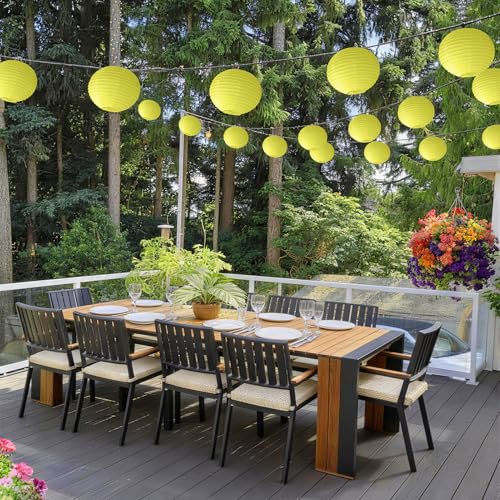 KNONEW 10 Pack 10‘’ Yellow Outdoor Silk Lanterns Decorative Party Hanging Waterprooof Chinese Round Lanterns for Weddings, Birthdays, Parties Decoration (No Light Bulbs Included) - color: Yellow, size: 10Pcs