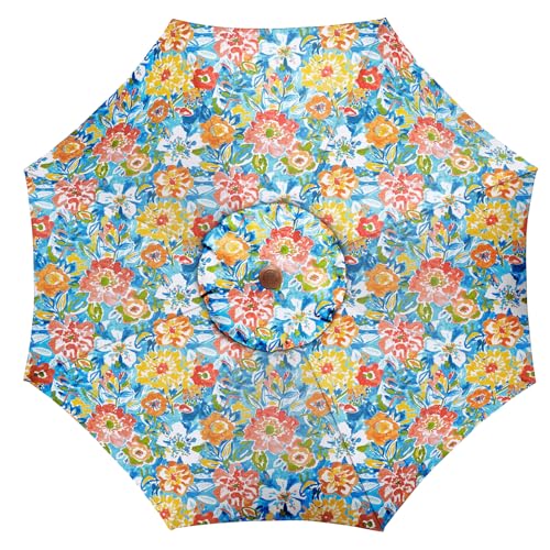 BrylaneHome Outdoor Tilt-And-Crank Umbrella With 8 Sturdy Steel Ribs Heavy Duty Fade-Resistant Tilting Shade Patio Garden Backyard Décor Pool Home - color: Poppy Blue, size: 9' Tilt-and-crank Umbrella