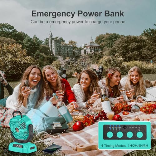 Odoland Portable Camping Fan with LED Lantern, 20000mAh Rechargeable Battery Powered Fan with Auto Oscillation, Timer, Remote, 360° Rotation Hook, 4 Speeds for Power Outage Travel Home, Cayan - color: Cayan