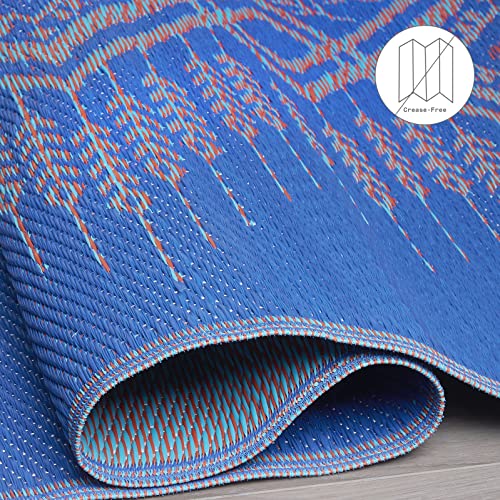 Fab Habitat Outdoor Rug - Waterproof, Fade Resistant, Crease-Free - Premium Recycled Plastic - Boho Southwestern - Patio, Deck, Porch, Balcony, Laundry Room - Jodhpur - Multi Blue - 4 x 6 ft - color: Jodhpur - Blue, size: 4' x 6' (Rectangular)