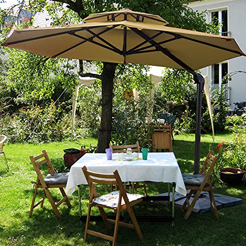 Sunnyglade 11FT Double Top Cantilever Patio Umbrella Deluxe Offset Umbrella 360° Rotation & Integrated Tilting System Heavy Duty Outdoor Umbrella for Market Garden Deck Pool Backyard Patio(Tan) - color: Tan