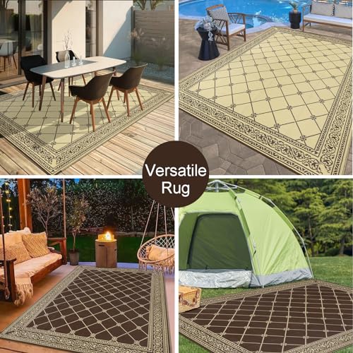 Reversible Outdoor Rug 5'x7' Plastic Straw Rugs for Patios RV Camping Mat Reversible Mats Large Floor Mat for RV Outside, Backyard, Deck, Picnic, Beach, Trailer, Camping - color: Classic Brown, size: 5' x 7' (Rectangular)