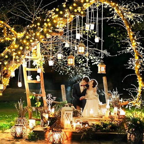 KNONEW 400FT Outdoor Christmas Fairy Lights Plug in,1200 LED String Lights Outdoor Waterproof 8 Modes Memory Times for Wedding Bedroom Walls Garden Trees Decoration(Warm White) - color: Warm White, size: 400FT 1200 LED Copper-colored wire