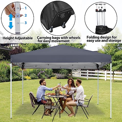 LEMY 10 x 10 FT Pop-Up Foldable Canopy Tent Pre-Assembled Adjustable Lightweight Heights Instant Waterproof Shelter with Wheeled Carry Bag (Grey) - color: Gray