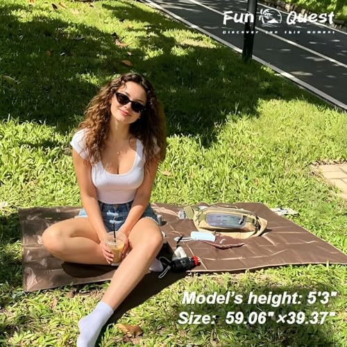 Picnic Blanket Waterproof – Packable Sand Proof Beach Blanket (0.42lb/0.66lb), Compact & Foldable, Fits in Pocket with Integrated Stakes, Ideal for Camping, Hiking, Travel, Concert, Festival - size: Coffee Puppy 59.06" X 39.37" for 1-2 Persons