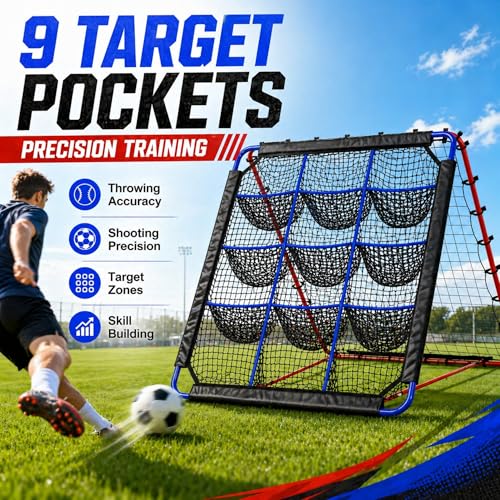Pro-Grade 12-Angle Baseball & Softball Rebounder Net | with 9-Pocket Target for Pitching & Hitting Practice | Portable Multi-Sport Trainer for Soccer, Lacrosse, Volleyball
