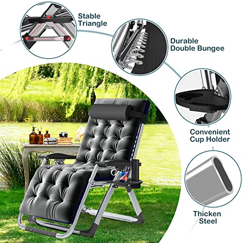 NAIZEA Padded Zero Gravity Chair, Folding Outdoor Lounge Chairs, Adjustable Reclining Camping Chairs with Cup Holder, Ergonomic Patio Lawn Chair for Balcony Beach Deck Yard - color: Ash Gray, style: Zero Gravity Chair 2 Pack