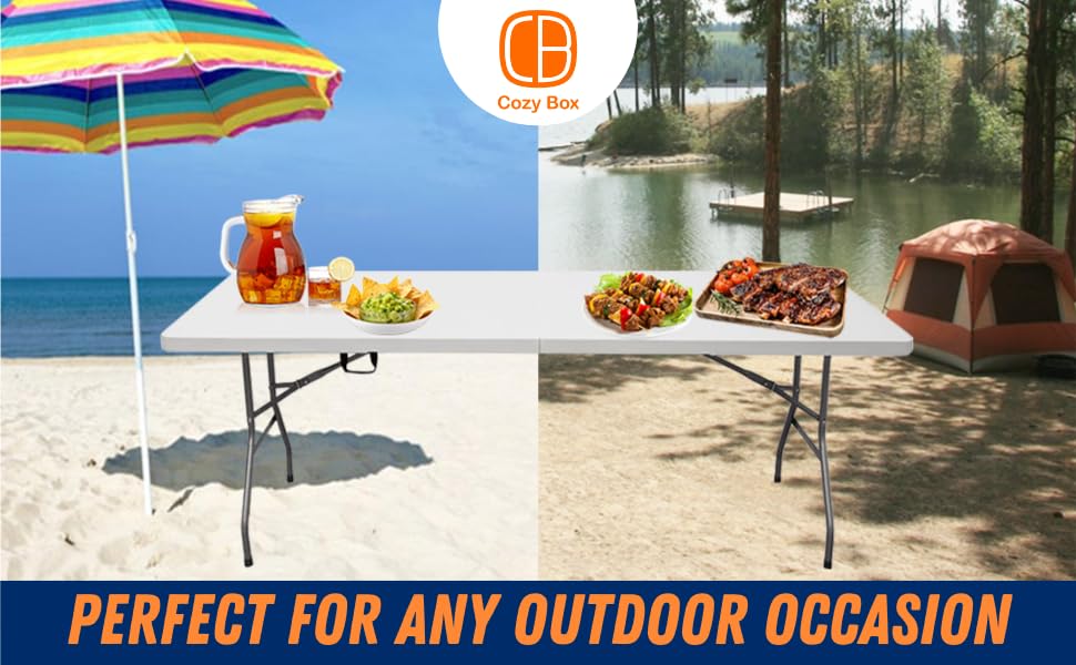 Combo 8FT Folding Table with 2-Pack Folding Chairs Indoor Outdoor Heavy Duty Portable Folding Plastic Dining Table w/Handle, Lock for Picnic, Party, Camping - White (8ft) - size: 8 ft + 2 Set Folding Chair Vinyl Black