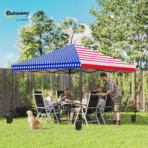 Outsunny 10 x 10 ft Pop Up Canopy Tent with One Push Setup, Easy Setup Outdoor Portable Instant Canopy Shelter with Wheeled Carry Bag, Sandbags, Adjustable Height for Parties, Events, American Flag - color: American Flag