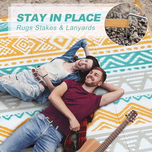 Lahome Outdoor Rugs 8x10 Waterproof, Reversible Outdoor Plastic Straw Rug for Camping Patio, RV Outdoor Rugs Outside, Outdoor Carpet for Porch Deck Backyard Picnic(Blue/Yellow,8'x 10') - color: Blue/Yellow, size: 8'x10'