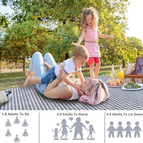 SAMSIER Outdoor Picnic Blankets Waterproof Foldable, Large Beach Blanket Sandproof, Gingham Picnic Mat Cute Washable Portable (Navy Blue, 80"×80") - color: Navy Blue, size: 6'8" x 6'8" (Square)