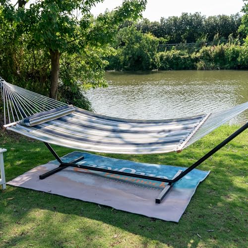 Lazy Daze Hammocks 12 FT Quilted Fabric Double Hammock with Spreader Bars and Detachable Pillow, 450lbs Weight Capacity - color: Forest
