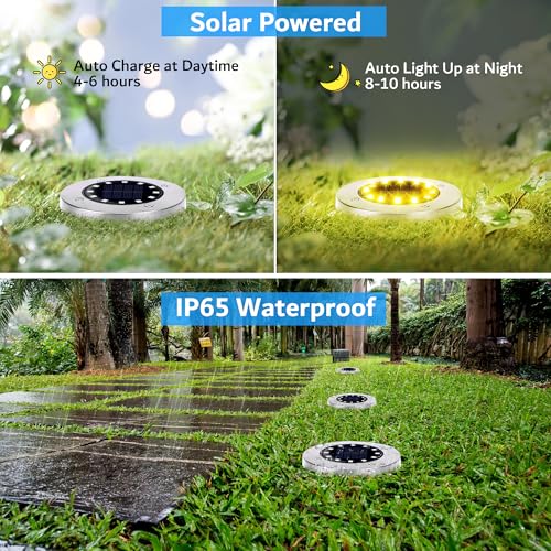 Biling Solar Ground Lights Outdoor 12 Packs, Bright 12 LEDs Solar Lights Outdoor Waterproof for Yard Walkway Garden Driveway (Warm White) - color: Warm, size: 12 Pack