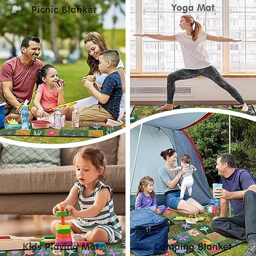 Supfitness Extra Large Picnic Blankets Waterproof Foldable (80 "x 80") Beach Blanket Waterproof Sandproof,3-Layer Thicking Mat Outdoor Packable Camping Blanket - color: Flower-1, size: 6'8" x 6'8" (Square)