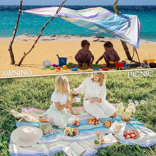 BYDOLL Beach Blanket 78''X81'' Waterproof Sandproof Suits1-4 Adults Oversized Lightweight Large Blanket Picnic Mat for Beach Sand Free Travel Camping Hiking Picnic - color: Rainbow, size: 78"x81"