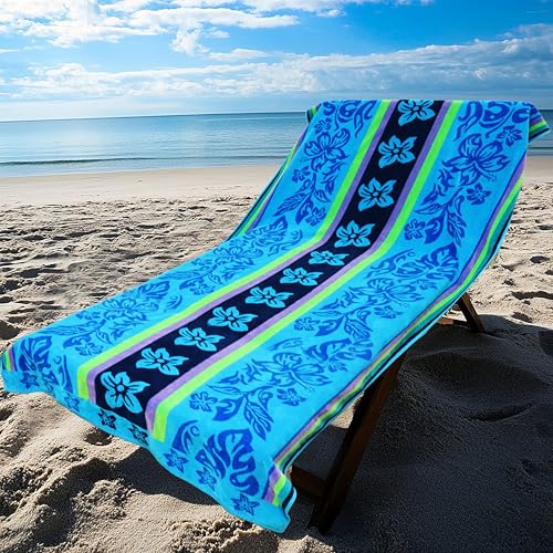 COTTON CRAFT Oversized Beach Towel - 2 Pack XL 39 x 68 inches Big & Huge Beach Blanket Towel - 100% Cotton Jacquard Velour - Super Soft Luxury - Pool Picnic Bath - Tropical Hibiscus Aqua Blue Purple - color: Hibiscus - Aqua Blue Purple, size: 2 Pack - 39x