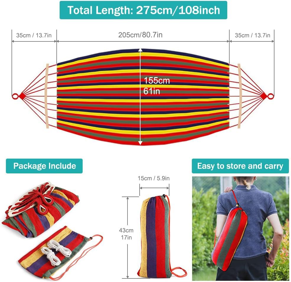 MOSFiATA Hammocks Portable Camping Hammock Upgraded 550lb Comfortable Fabric Hammock with Two Anti Roll Balance Beam and Sturdy Tree Straps for Camping, Patio, Backyard, Outdoor - color: Red