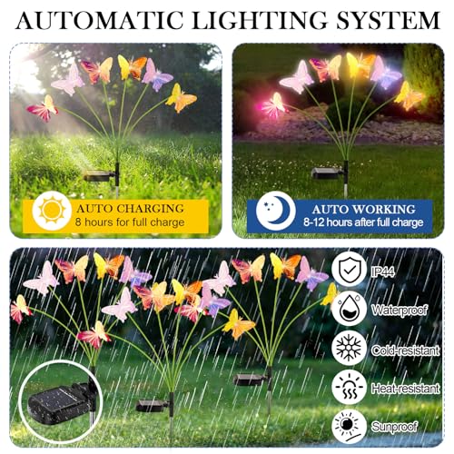 4 Pack Solar Butterfly Lights Outdoor Garden, 6 Head Solar Swaying Pathway Stake Lights Waterproof for Yard Lawn Patio Walkway Landscape Decor - style: Butterfly