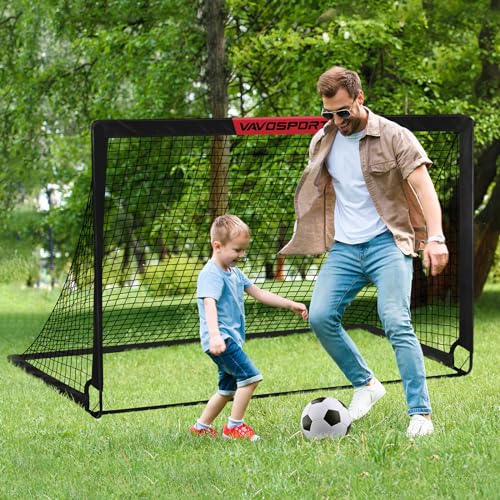 VAVOSPORT Soccer Goal, 2 of 6'x4' Kids Soccer Goals for Backyard Set, Portable Pop Up Soccer Net, Practice Soccer Training Equipment with Ball, Cones for Toddler,Youth Sports Outdoor Games Yard Play - color: Black
