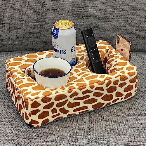 Couch Cup Holder Pillow, Couch Drinks Remotes Holder for Center of Couch, for Sofa, Bed, RV, Car (Giraffe) - color: Giraffe